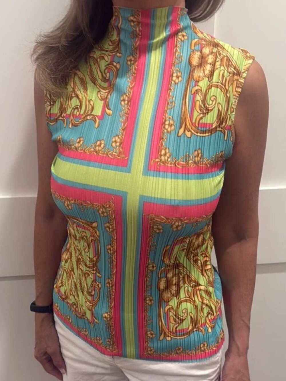 C116 Missguided+ Pink and Green Fitted Ribbed Tank Top